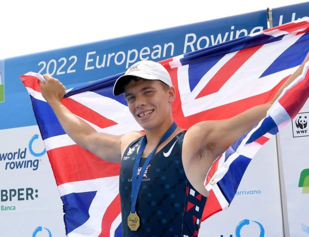 Marcus holding GB Flag