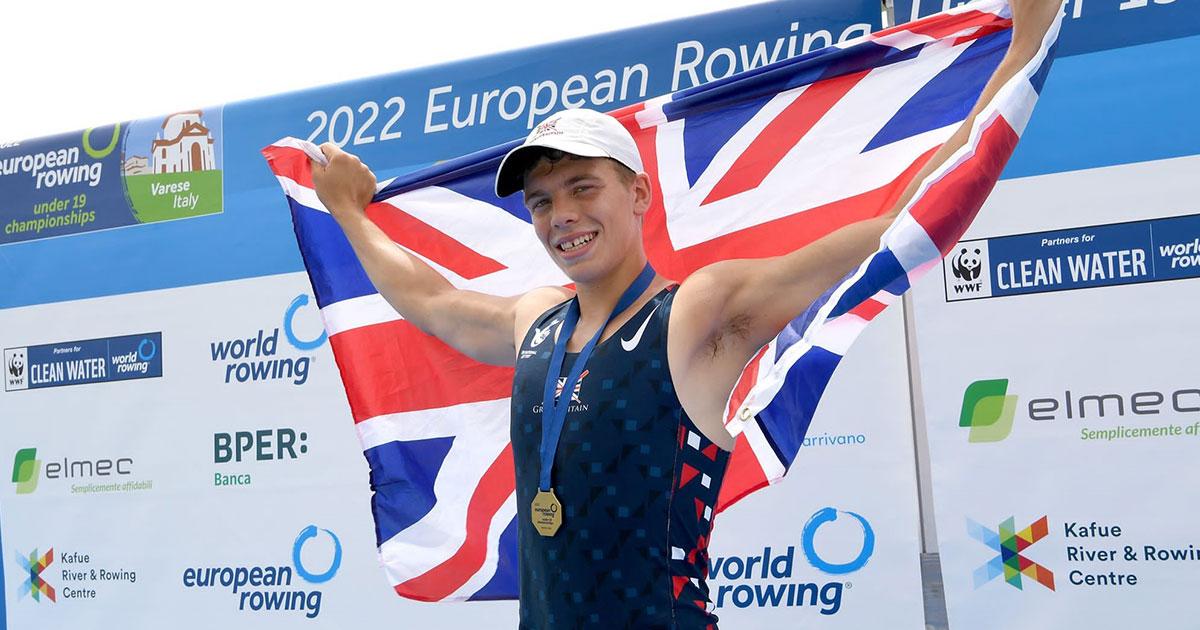 Athelete holding GB flag